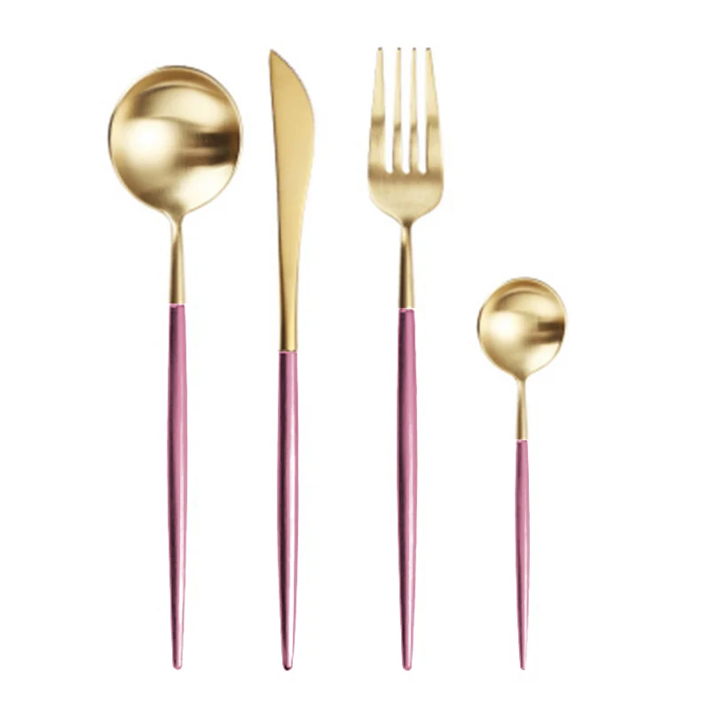 pink gold Сталь набор столовых приборов золотые столовые приборы Нержавеющая сталь ложка посуда вилка, ложка, Посуда Кухонная ложка и набор вилок столовые приборы - Цвет: pink gold