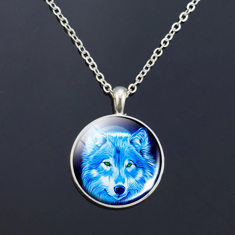 Wolf Glass Pendant Blue Loyalty Necklace Couple Wolves Head Jewelry Animal Birthday Gift | Украшения и аксессуары