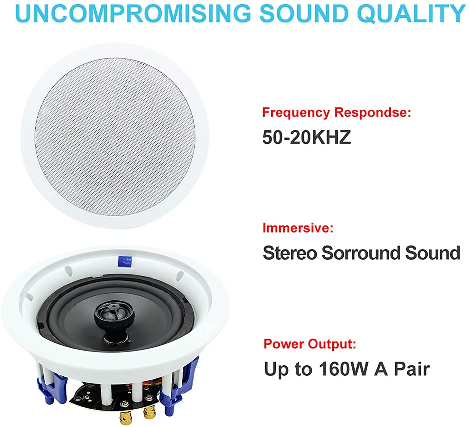 6.5 Inch Ceiling Speakers 160W 2-Way Flush Mount Wall for Home Bathroom Office with Full Range Stereo Sound dropship | Автомобили и