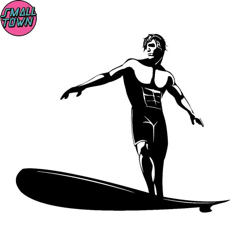 

Small Town 17.3CM*14.4CM Surfer Man Surfing Beach Style Sports Fashion Car Styling Car Sticker Vinyl Decal Black/Silver C31