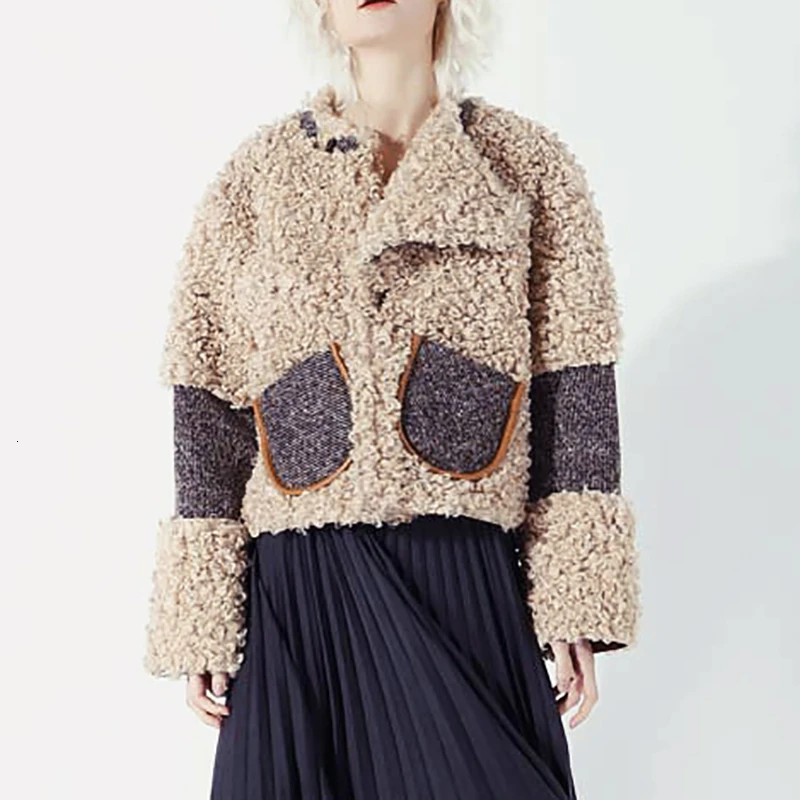 

SeeBeautiful New Fashion Spring 2021 Contrast Color O- Neck Long Sleeve Button Pockets Thick Warm Jacket Loose Coat Women Q367