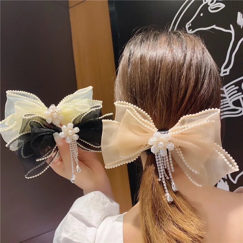 

Crystal Pearl Big Bow Hair Clips For Women High-end Flower Hair Accessories Rhinestone Hairpins Bows Flower Hairgirps Barrette