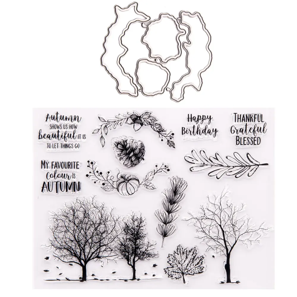 Autumn Trees Metal Cutting Dies and Clear Rubber Stamps for DIY Scrapbooking Crafts Card Making Photo Album Sheet Decoration | Дом и сад