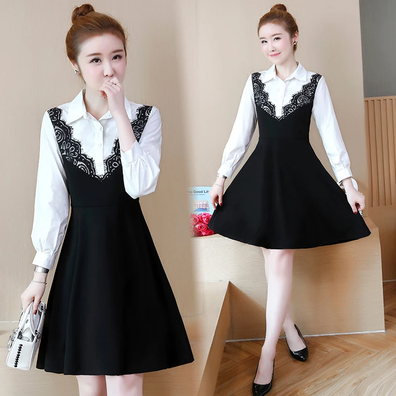 Женская блузка с длинным рукавом черная белая|Женские платья| |