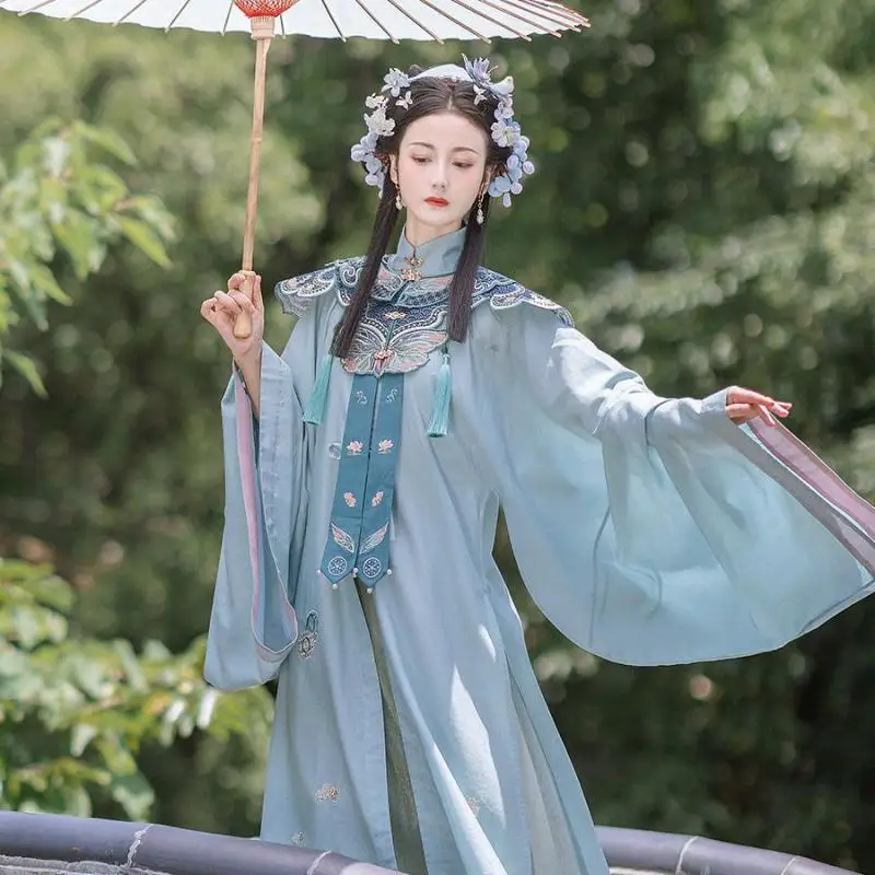 

Embroidered Top Floral Skirt Fairy Ancient Oriental Style Ming Dynasty Set Woman Chinese Traditional Dance Costumes Hanfu Dress