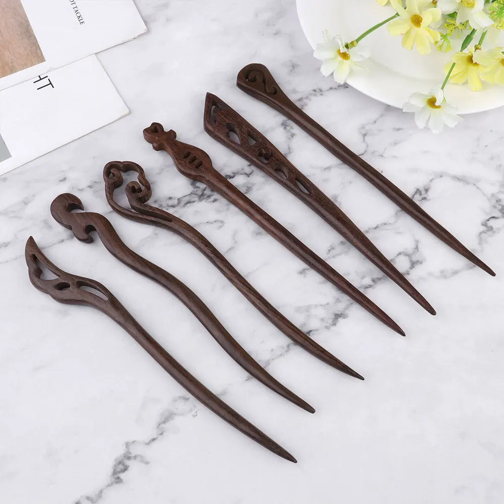 

6pcs Wooden Classical Hairpins Traditional Chinese Ebony Hair Chopsticks Vintage Retro Carved Hair for and Girls
