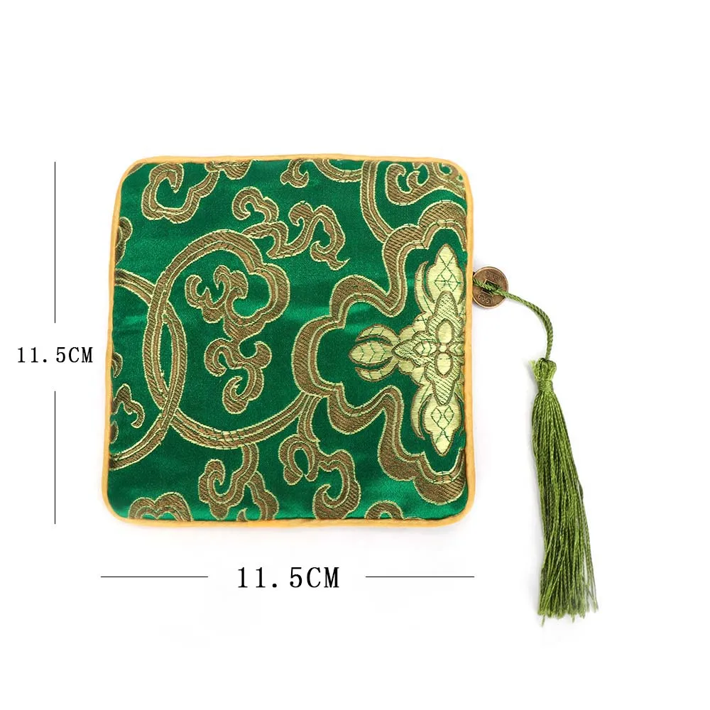 

1 Pc Tassel Rectangle Zipper Jewelry Bag Chinese Style Silk Brocade Jewelry Necklace Trinket Comb Cosmetic Storage Pouch