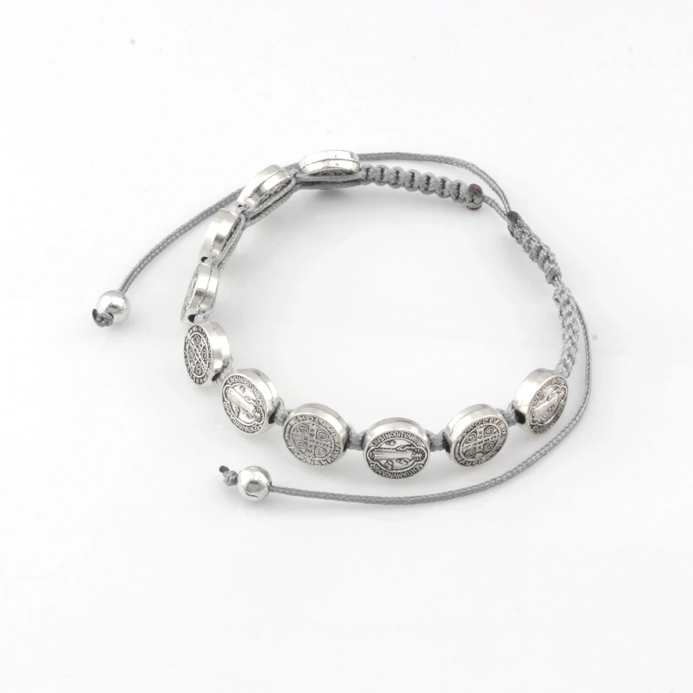 5 шт. из цинкового сплава медаль Святого Бенедикта на регулируемых серый шнур