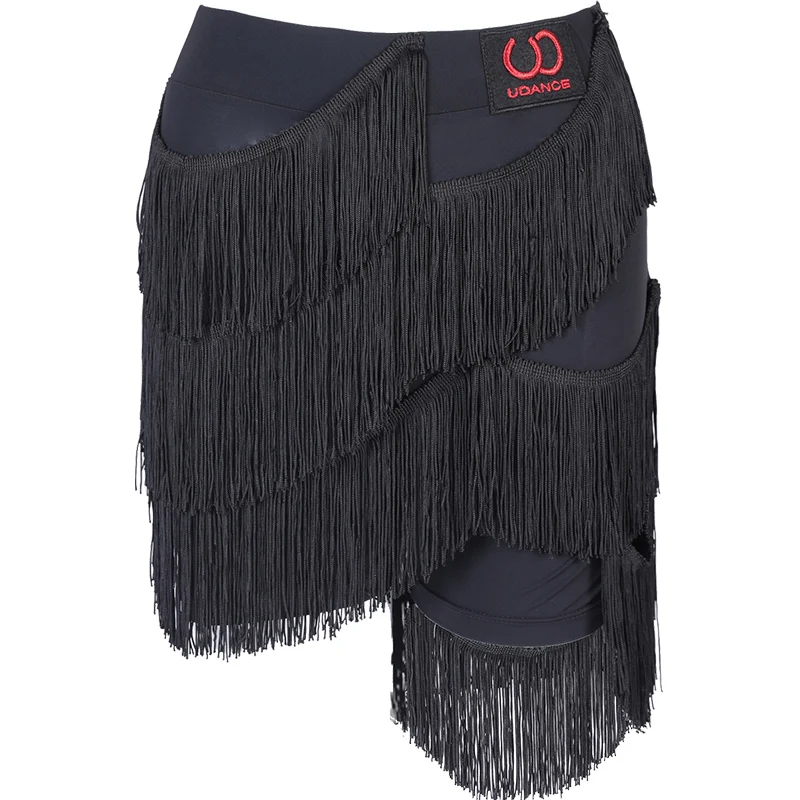 Skirts Платье для латинских танцев, сексуальное черное Сетчатое просвечивающее боди, Мини юбка с бахромой для сальсы, ча, ча, самбы, карнавальные тренировочные костюмы DN4061 - Цвет: Skirts
