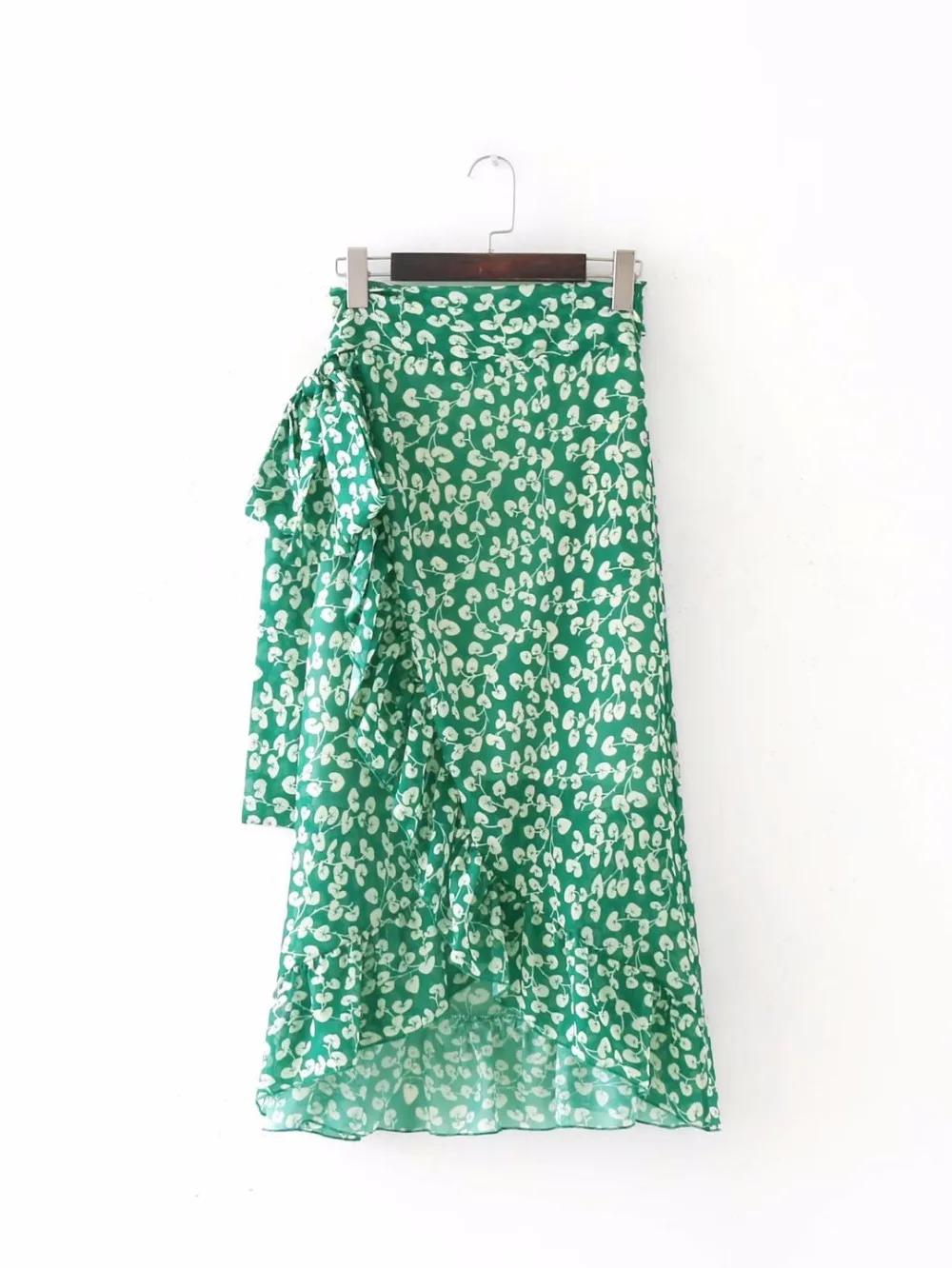 Summer style Casual irregularwomen beach boho maxi skirt 2019 Green Floral Chiffon Printed Lotus Skirt Wrap lace-up skirts | Женская