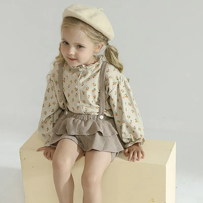 

Рождественские костюмы для новорожденных, топ с цветочным принтом + комбинезон на бретелях, Однотонная юбка для маленьких девочек, осень и з...