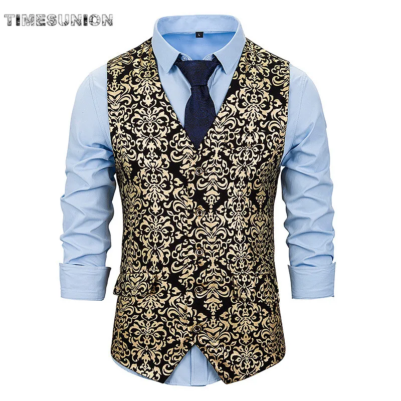 Дизайнерский мужской классический жаккардовый жилет с золотым и серебряным