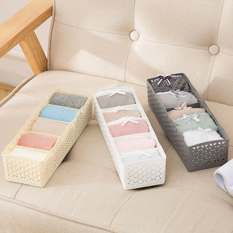 

1 pcs 5 Grids Plastic Storage box Underwear Bra Socks Drawer Divider Storage boxes For kitchen Household makeup organizer TSLM2