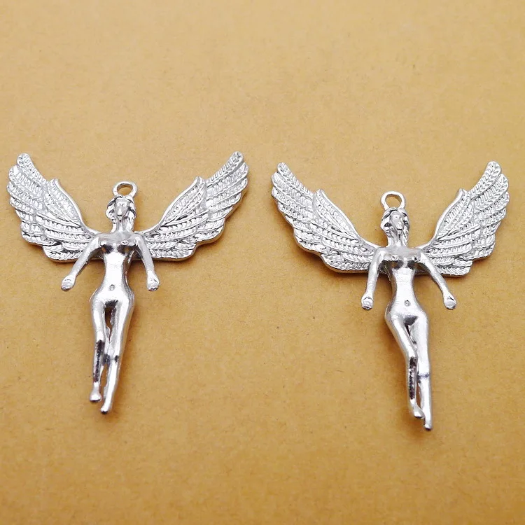 

2 PCS/Lot 48mm*55mm Wing Pendants Necklaces Antique Silver Color Angel Charms Handcraft For DIY Jewelry Making