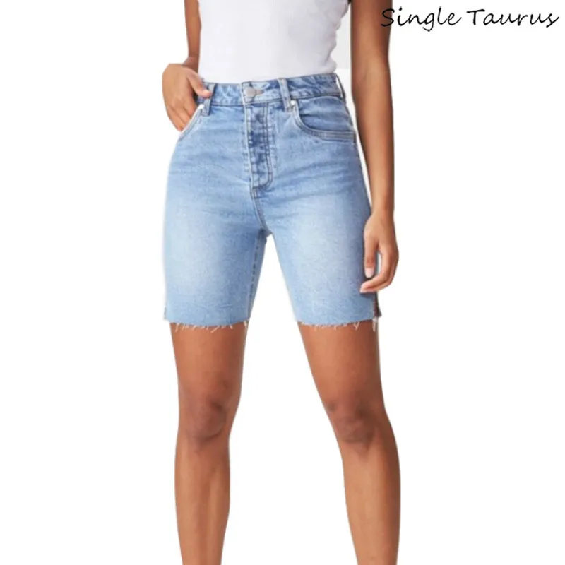 

Hiphop High Waist Skinny Jeans Womenl Knee Length Denim Shorts Streetwear Skateboard Pants Snow Wash Blue Riding Vaqueros Mujer