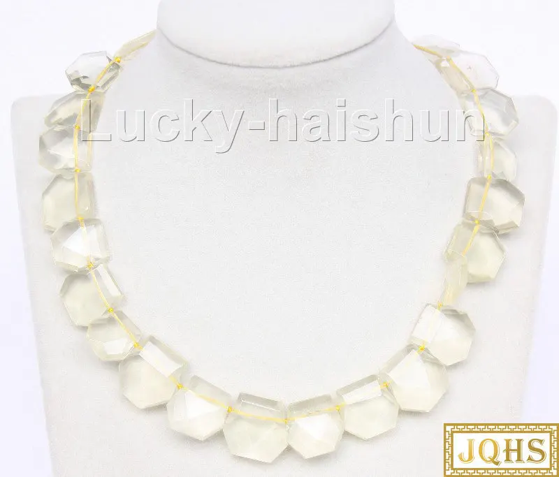 

17" Genuine trapezoid faceted lemon yellow crystal necklace j9760