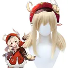 Синтетический короткий парик с челкой Klee Cosplay Genshin ударопрочный двойной парик для конского хвоста для женщин для вечерние светлые волосы удлинение