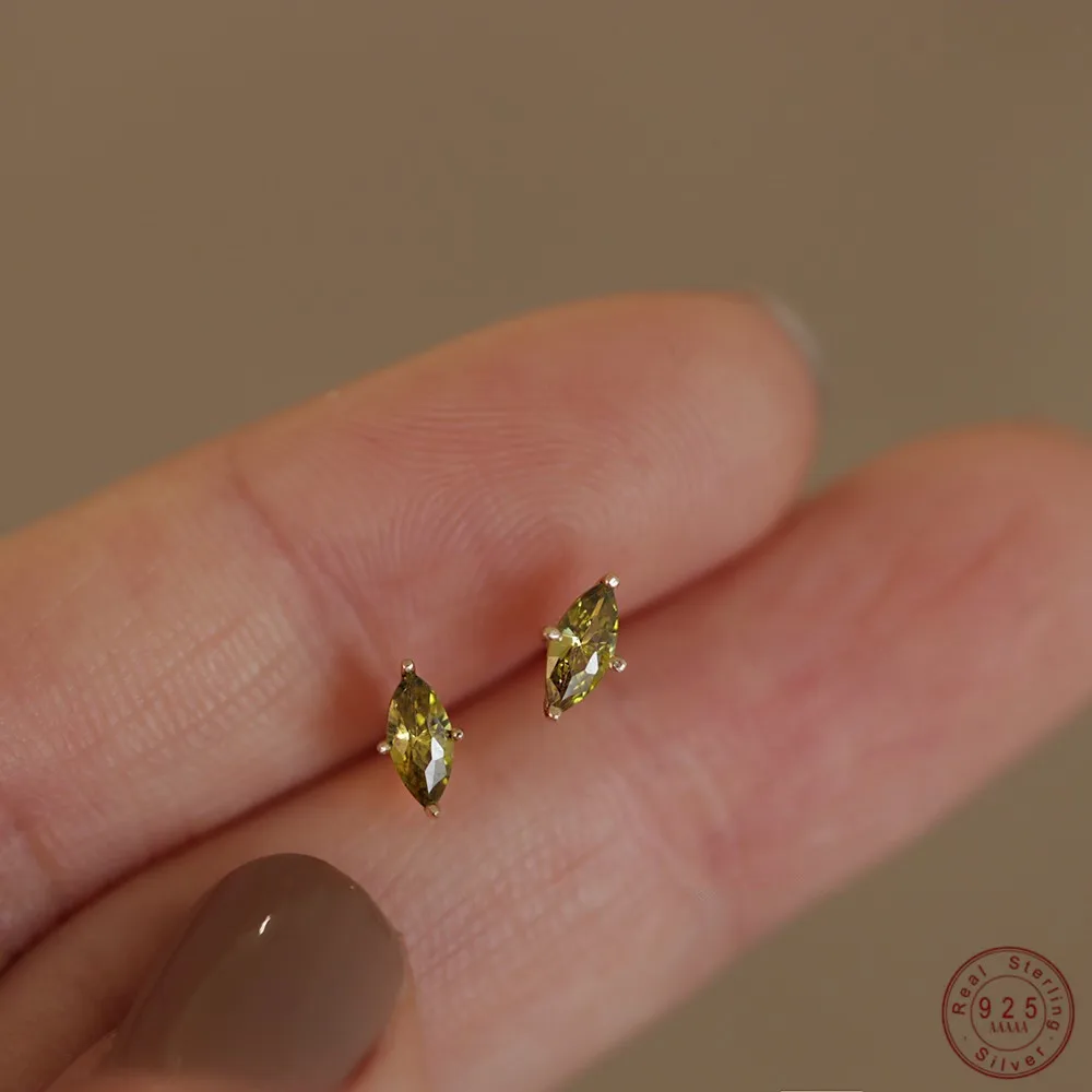 

925 Sterling Silver Plating 14K Gold Earrings Simple Fresh Olive Green Zircon Earrings for Women Party Jewelry Gifts