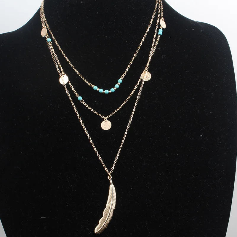 Женское многослойное ожерелье с подвеской в виде перьев | Украшения и аксессуары