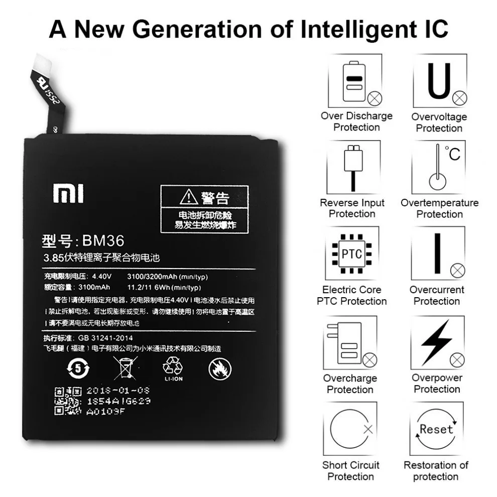 Аккумулятор для телефона Xiao mi BM36 для Xiaomi mi 5S mi 6 mi 4 Red mi Note2 BM45 Red mi 4A BN30 BM32 BM39 сменный аккумулятор