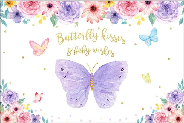Butterfly Birthday Backdrop Girls Princess Watercolor Pink and Purple Floral Baby Shower Background Kids Sweet Party Decorations enlarge