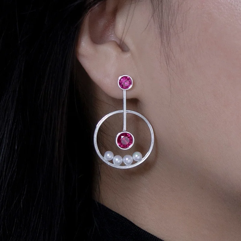 

INATURE Waltz 925 Sterling Silver Big Geometric Round Stud Earrings for Women Party Jewelry