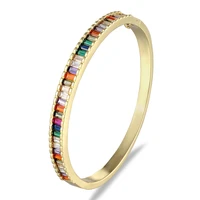 aibef top quality cuff bangles gold rainbow cz stone rhinestone bracelet luxury copper jewelry for women girls engagement gift