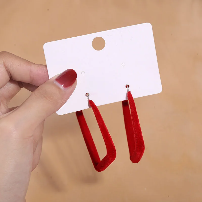 

2022 New Korean Flocking Square Hoop Earrings for Women Fashion Cute Red Black Color Punk Charm Earring Minimalist Jewelry