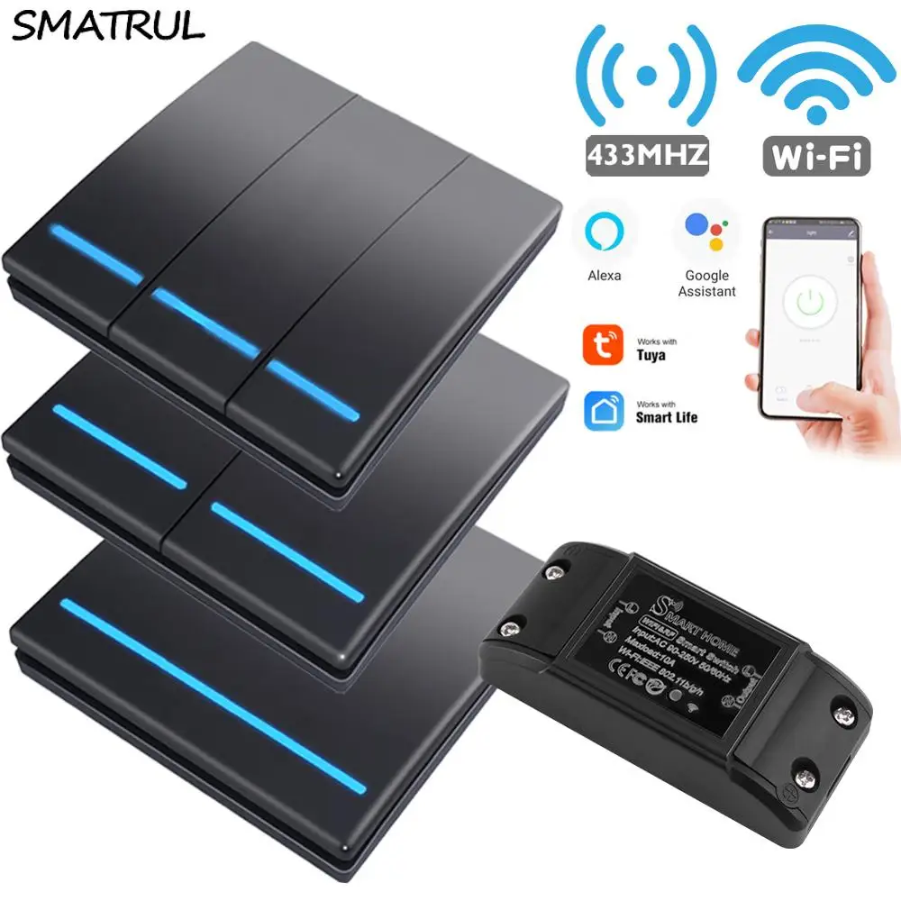 SMATRUL Tuya Smart Life APP Wi-Fi реле 1/2/3 Gang Беспроводной переключатель светильник RF 433Mhz 220V DIY
