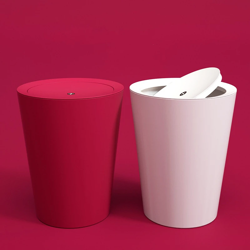 

9L Plastic Flip Trash Bin Compost Trash Bin Waste Container Bathroom Kitchen Living room Decoration Organizer