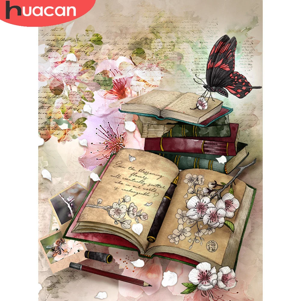 

HUACAN Full Drill Diamond Painting Book Kits Wall Art Mosaic Butterfly Embroidery Flowers Cross Stitch Diamond Art