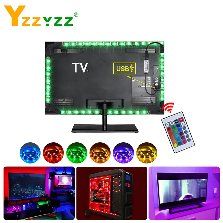 

5V USB LED TV Light 5050 SMD RGB LED strip Light For TV Backlight HDTV Neon Lamp DIY Splice Diode Tape With 24Key Remote Control