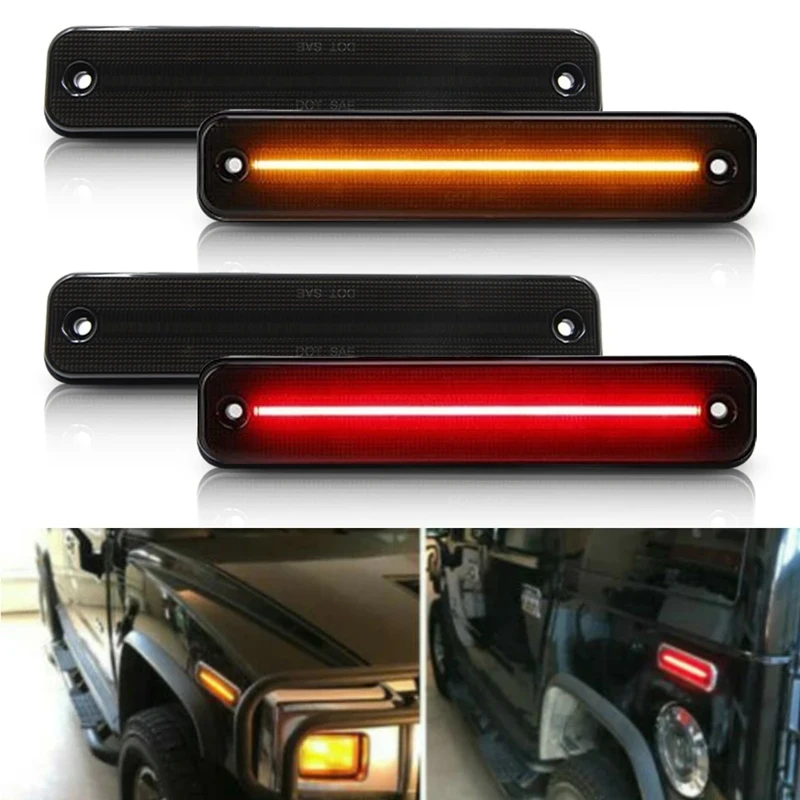 

Car Smoked Full Led Side Marker Light Front Amber/ Rear Red Fender Turn Signal Lamp for Hummer H2 2003-2009 25952319