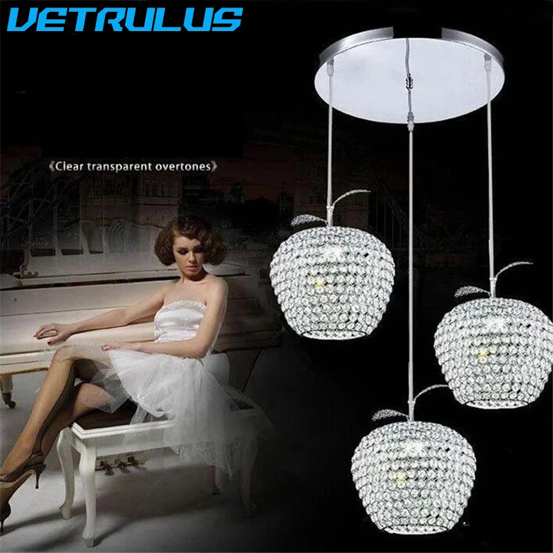 

Modern Chrome Lustre Apple Modeling LED Crystal Chandelier Crystal Lamp E27 Chandelier Lighting Fixture Pendant Ceiling Lamp