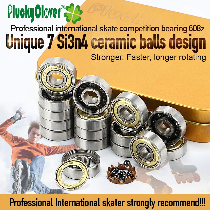 PluckyClover скейт подшипник 608 с 7 керамическими бусинами роликовые коньки скорость скейт керамический подшипник скутер скейтб