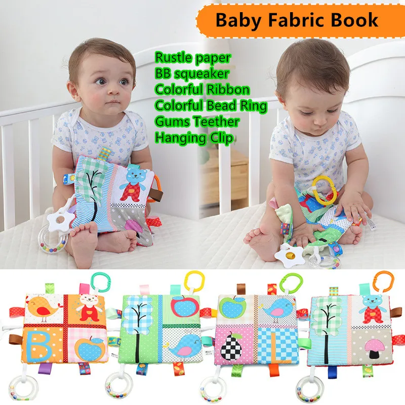 

Книжка-прорезыватель детская из мягкой ткани, с погремушкой