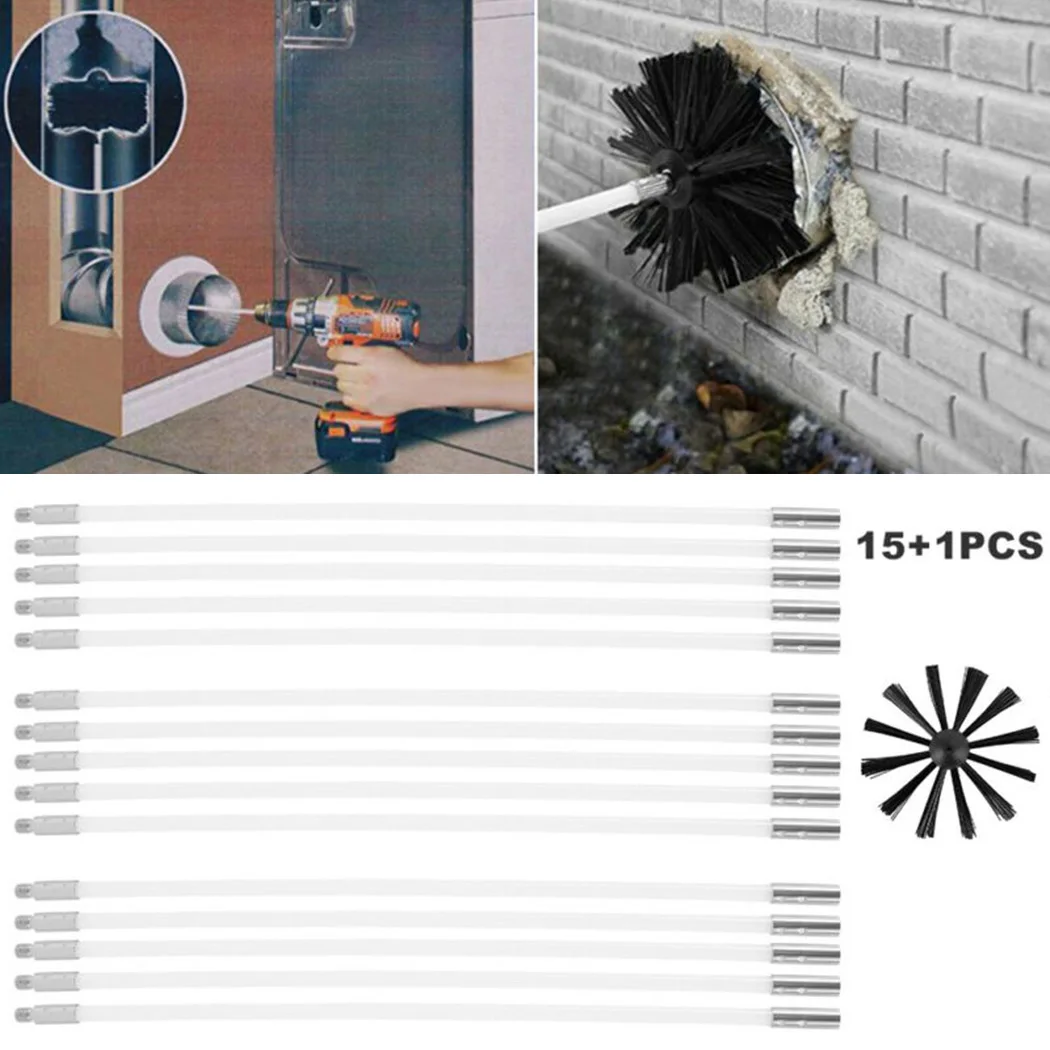 

16Pcs Chimney Sweep Brush Set 410*10mm Power Sweeping Brush Set Flexible Drain Rod Flue Soot Cleaning Kit Pipe Chimney Brush Set