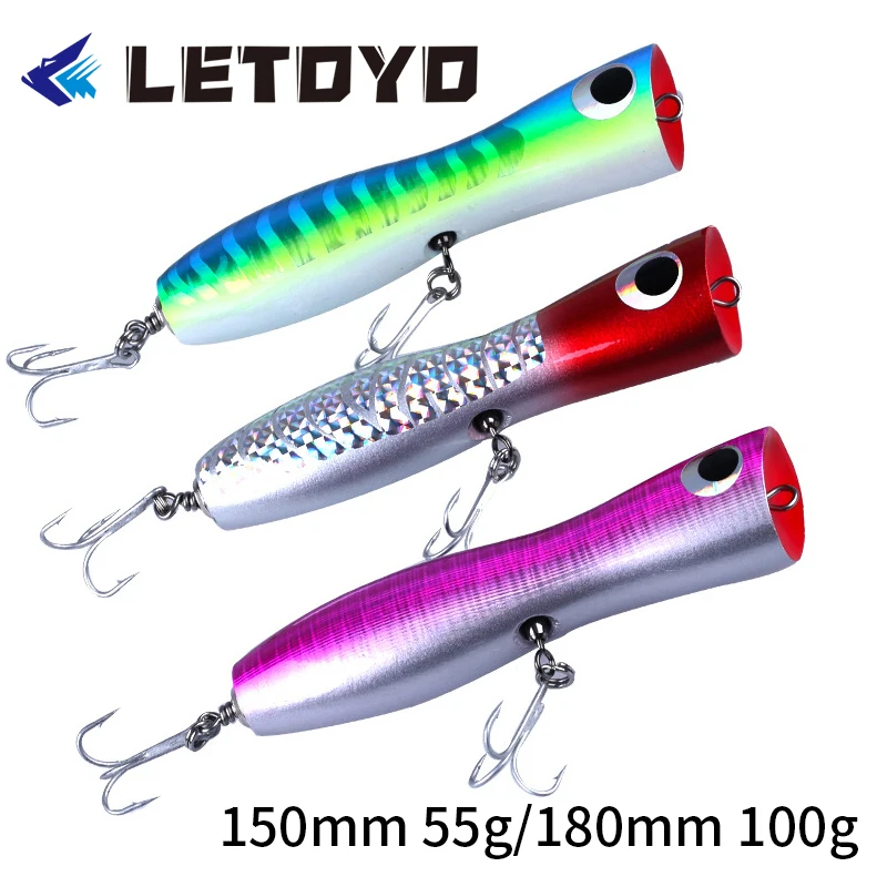 

LETOYO, морская рыболовная приманка, Поппер 55 г/100 г, поверхность, плавающий большой Поппер, Троллинговые искусственные жесткие приманки для ло...