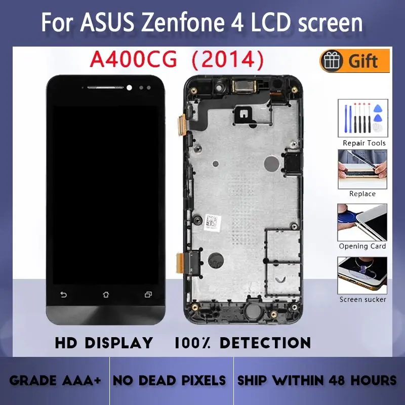 

For Asus Zenfone 4 2014 LCD screen assembly with front case touch glass, T00I, A400CG, A400CXG LCD Display original Black