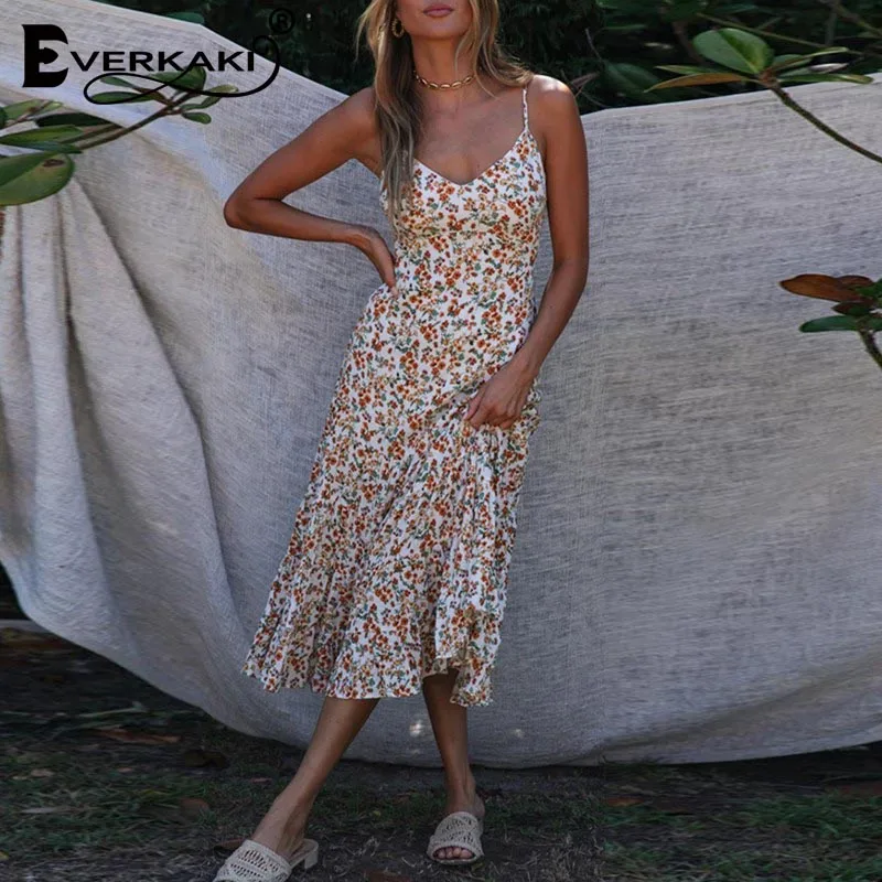Женское платье с цветочным принтом Everkaki Boho летнее свободное цыганское для