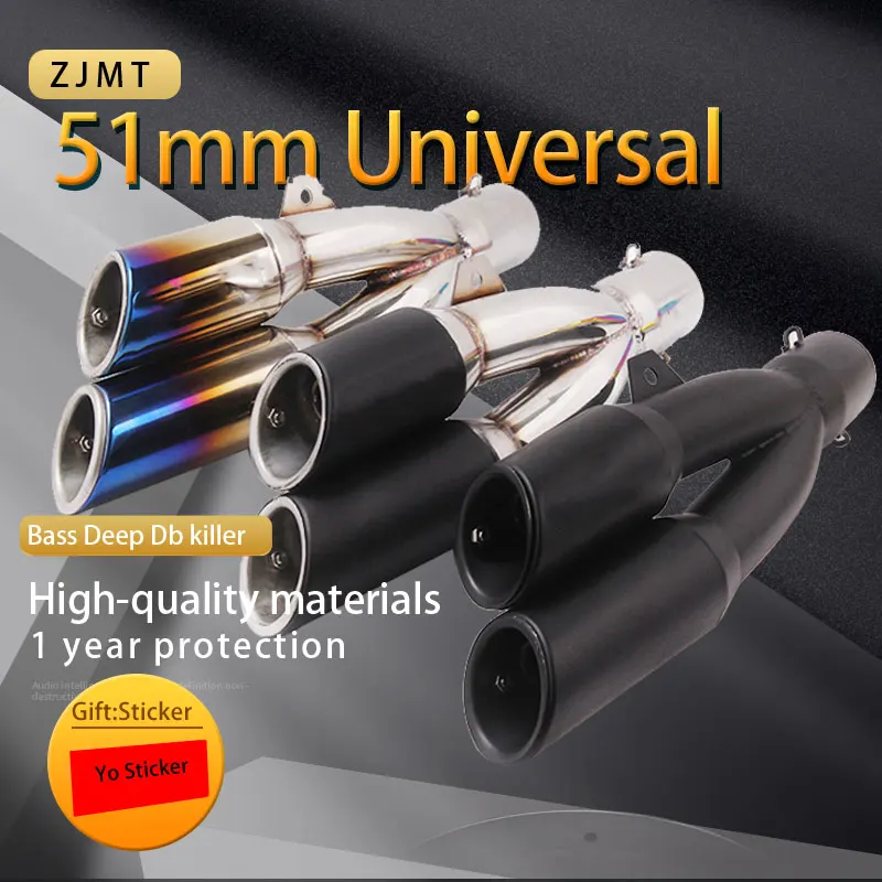

51mm Motorcycle Exhaust Pipe Muffler Escape Moto Double Hole With Db Killer For Tmax500 ER6N RSV4 R3 R25 CBR250