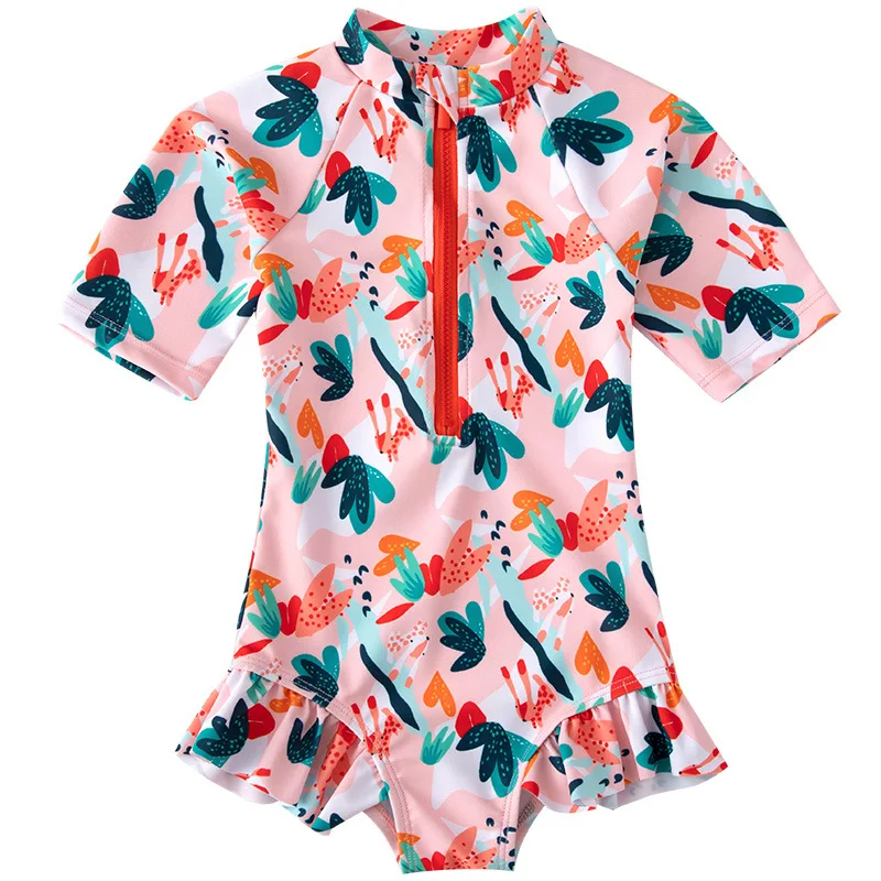 

Girl One Piece Suit 2-11 Year Children Short Sleeve Swimsuit 2022 Kid Cute Cartoon Swimwear Baby Beachwear Bathing Suit