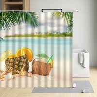 summer white sandy beach shower curtain ocean pineapple palm tree orange coconut tree starfish cloth bathroom decor bath screen