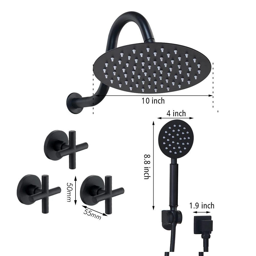 Shower Set 2 YANKSMART 8 дюймов черные круглые настенные смесители Ванная комната Душ с дождевой насадкой смеситель кухонный, две рукоятки холодная и горячая вода смеситель - Цвет: Shower Set 2