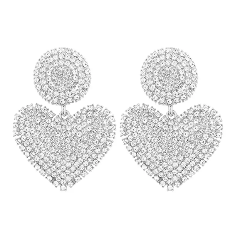 

Fashion Heart Earrings Women's Luxurious Geometric Full Rhinestone Earrings Korean Gold/Silver color Love Jewelry Gift