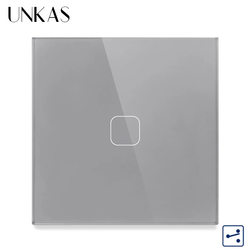 

UNKAS Серый Кристалл стекло панель светильник выключатель стандарт ЕС настенный выключатель сенсорный выключатель 1 банда 2 способ управлени...
