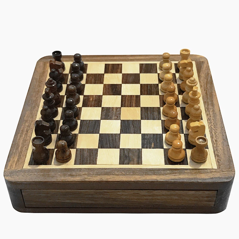Upscale Solid Wood Magnetic Super Mini Chess Portable Non-slip Drawer Pieces Box Exquisite Puzzle Convenient Storage Board Games