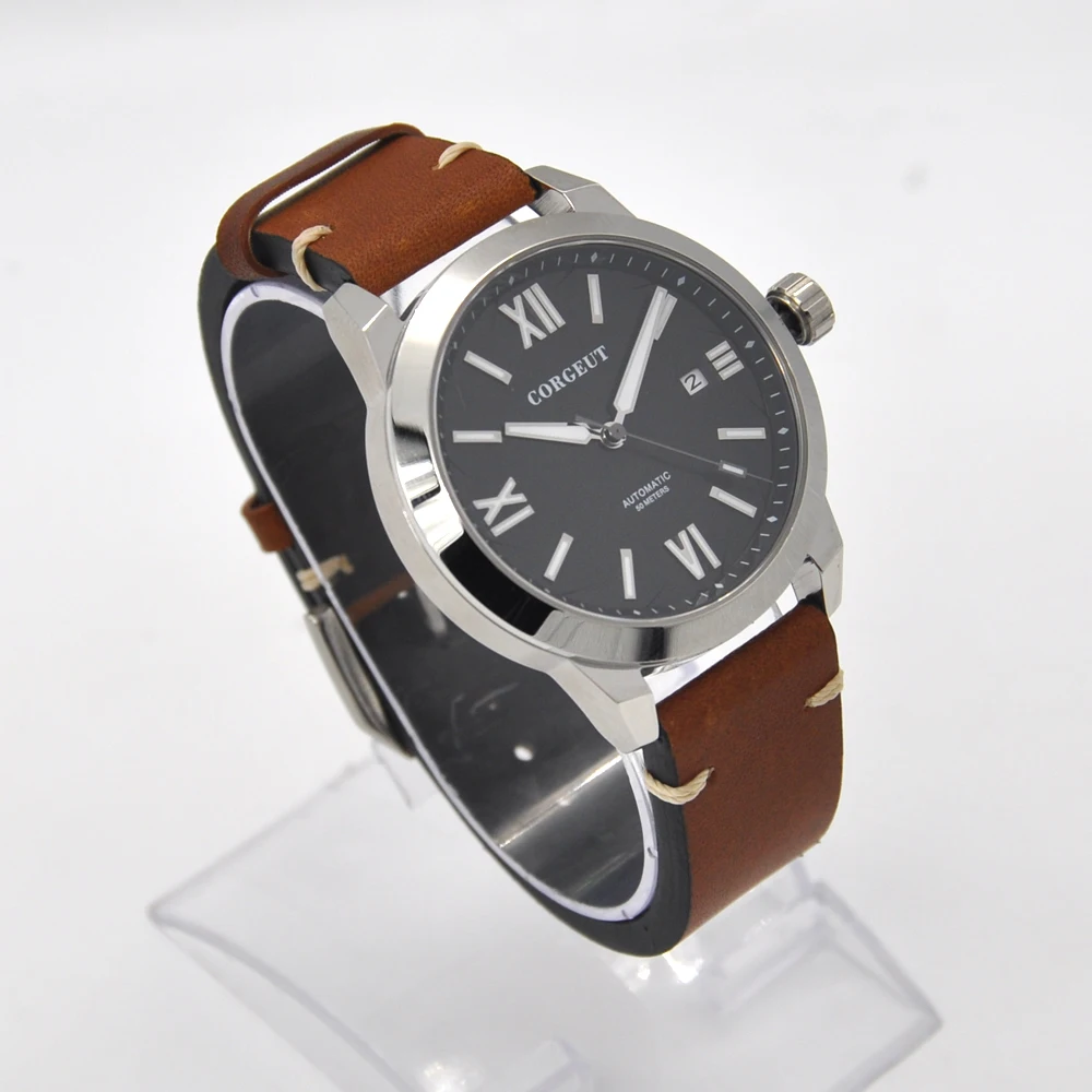 Мужской черный циферблат с сапфировым стеклом 41 мм|Мужские механические часы| |