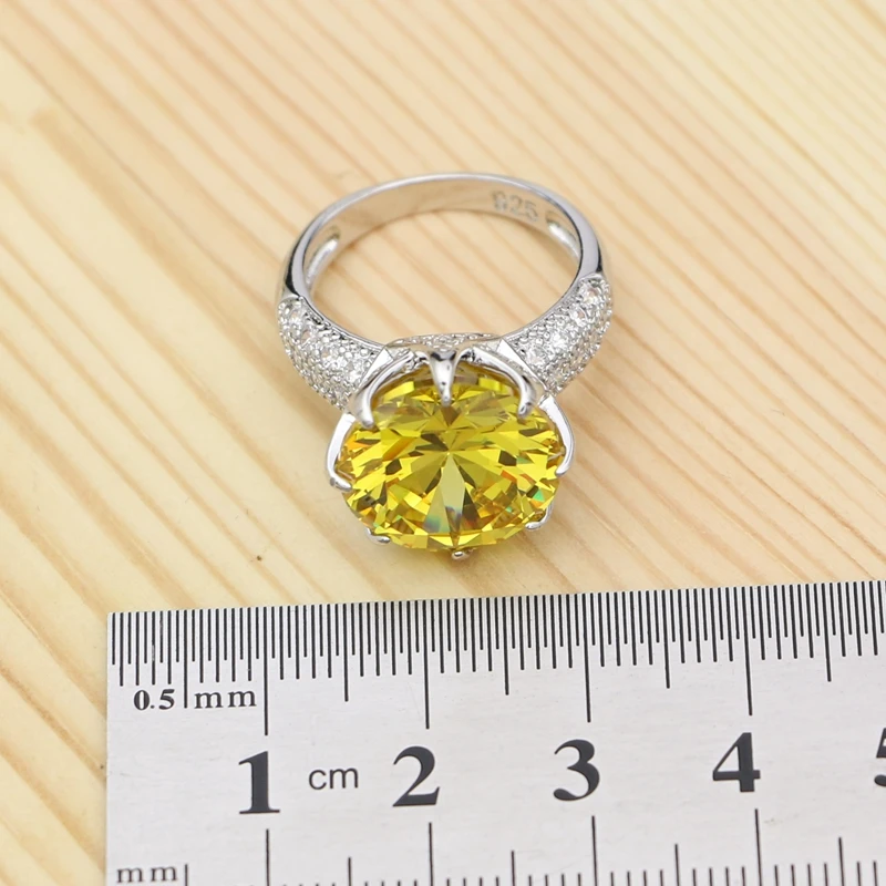 Серебро 925 Ювелирные наборы для женщин вечерние аксессуары желтый фианит белый