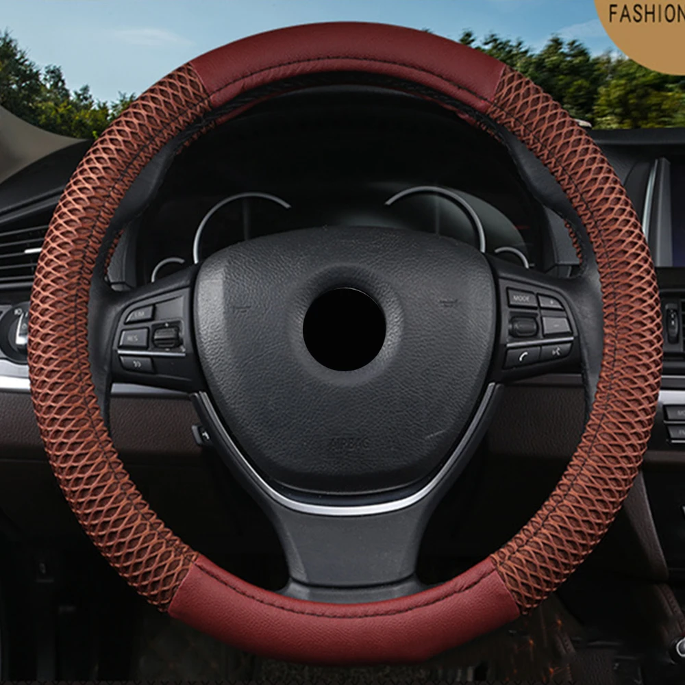 Coffee Универсальные аксессуары для интерьера чехол на руль подходит для VW Polo Beetle Golf Passat T-Roc Tiguan Touran модели Amarok, Caddy Crafter - Название цвета: Coffee